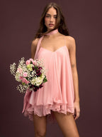 Sparkling Sequin Halter Mini Dress with Matching Scarf
