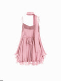 Sparkling Sequin Halter Mini Dress with Matching Scarf