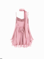 Sparkling Sequin Halter Mini Dress with Matching Scarf