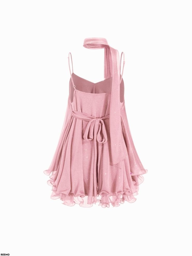 Sparkling Sequin Halter Mini Dress with Matching Scarf