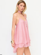 Sparkling Sequin Halter Mini Dress with Matching Scarf