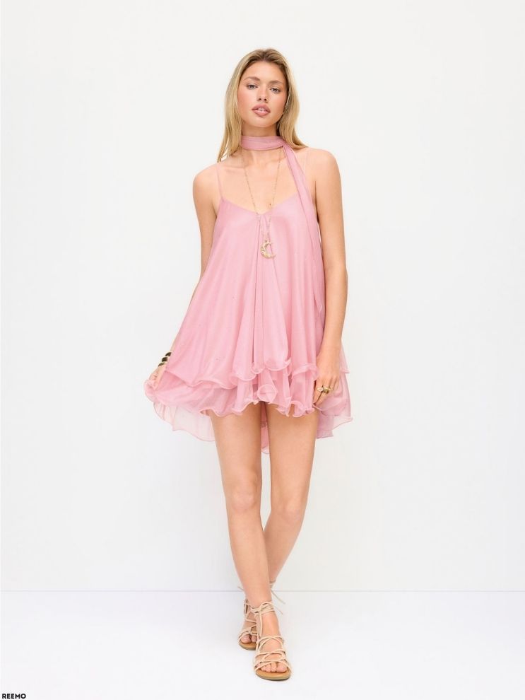 Sparkling Sequin Halter Mini Dress with Matching Scarf
