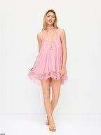 Sparkling Sequin Halter Mini Dress with Matching Scarf