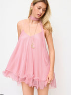 Sparkling Sequin Halter Mini Dress with Matching Scarf