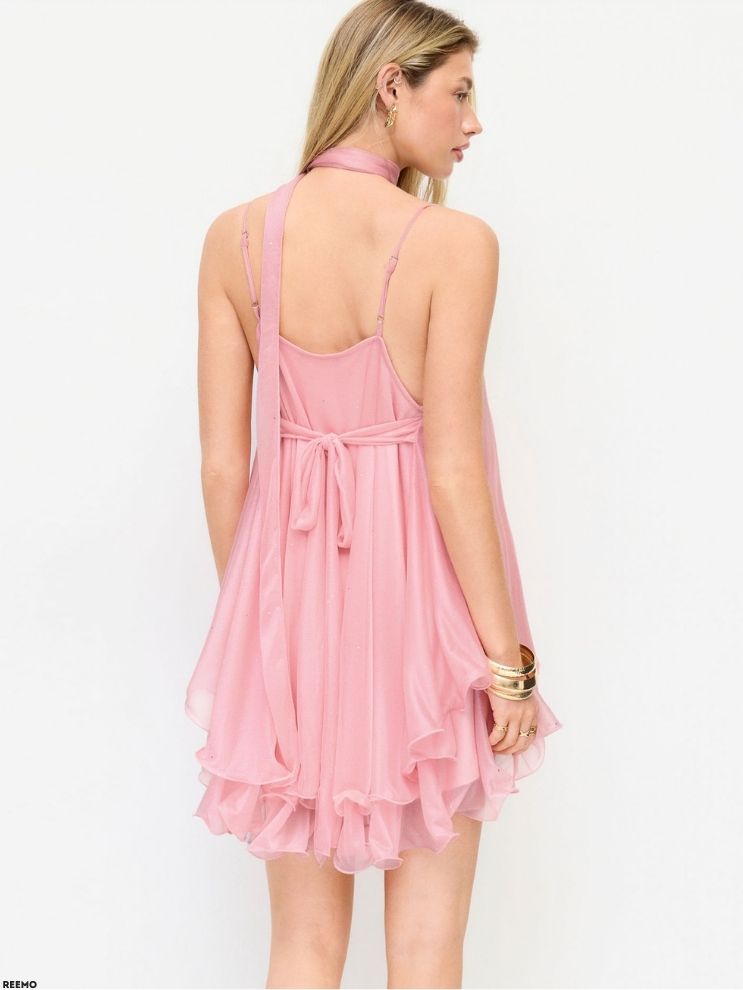 Sparkling Sequin Halter Mini Dress with Matching Scarf
