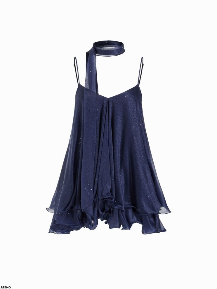 Sparkling Sequin Halter Mini Dress with Matching Scarf
