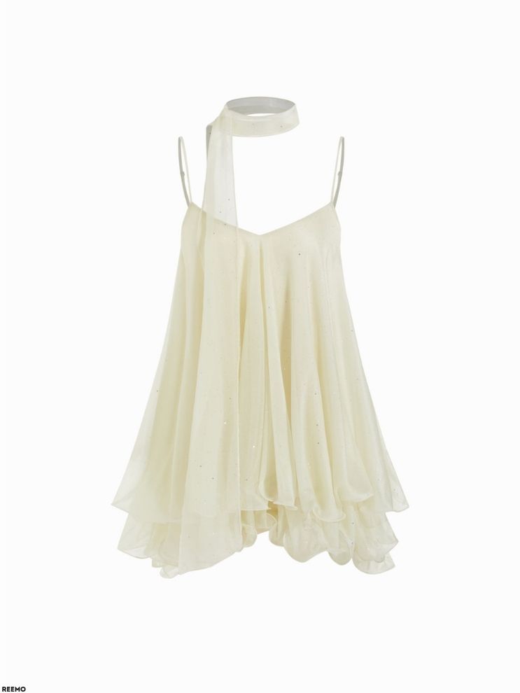 Sparkling Sequin Halter Mini Dress with Matching Scarf